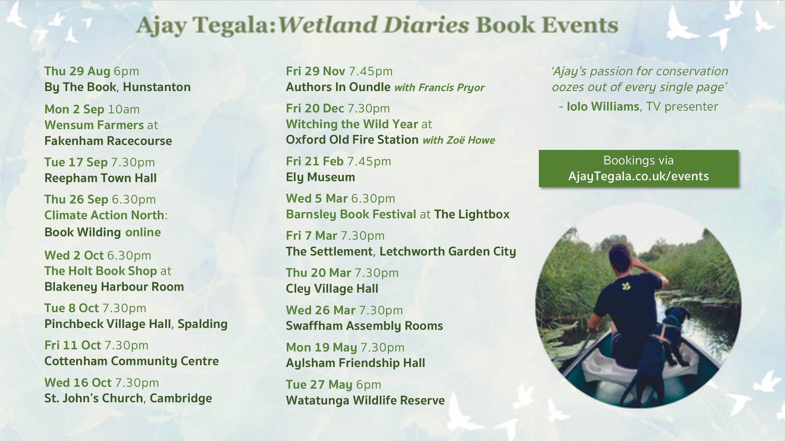 List of wildlife presenter and author Ajay Tegala's upcoming 2024 and 2024 book events and live shows